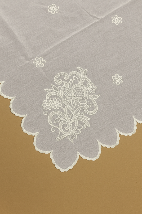 Premium Voile Lawn Dupatta – Dyeable Fabric with 4 Side Cutwork & Floral Embroidery