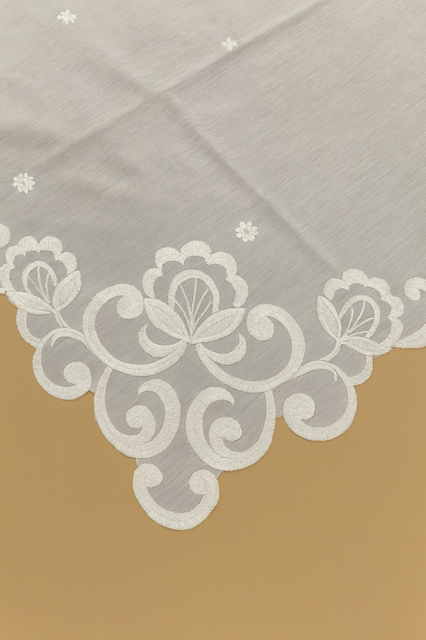 Voile Lawn Dupatta – 4 Side Cutwork Border with Bold Floral Embroidery